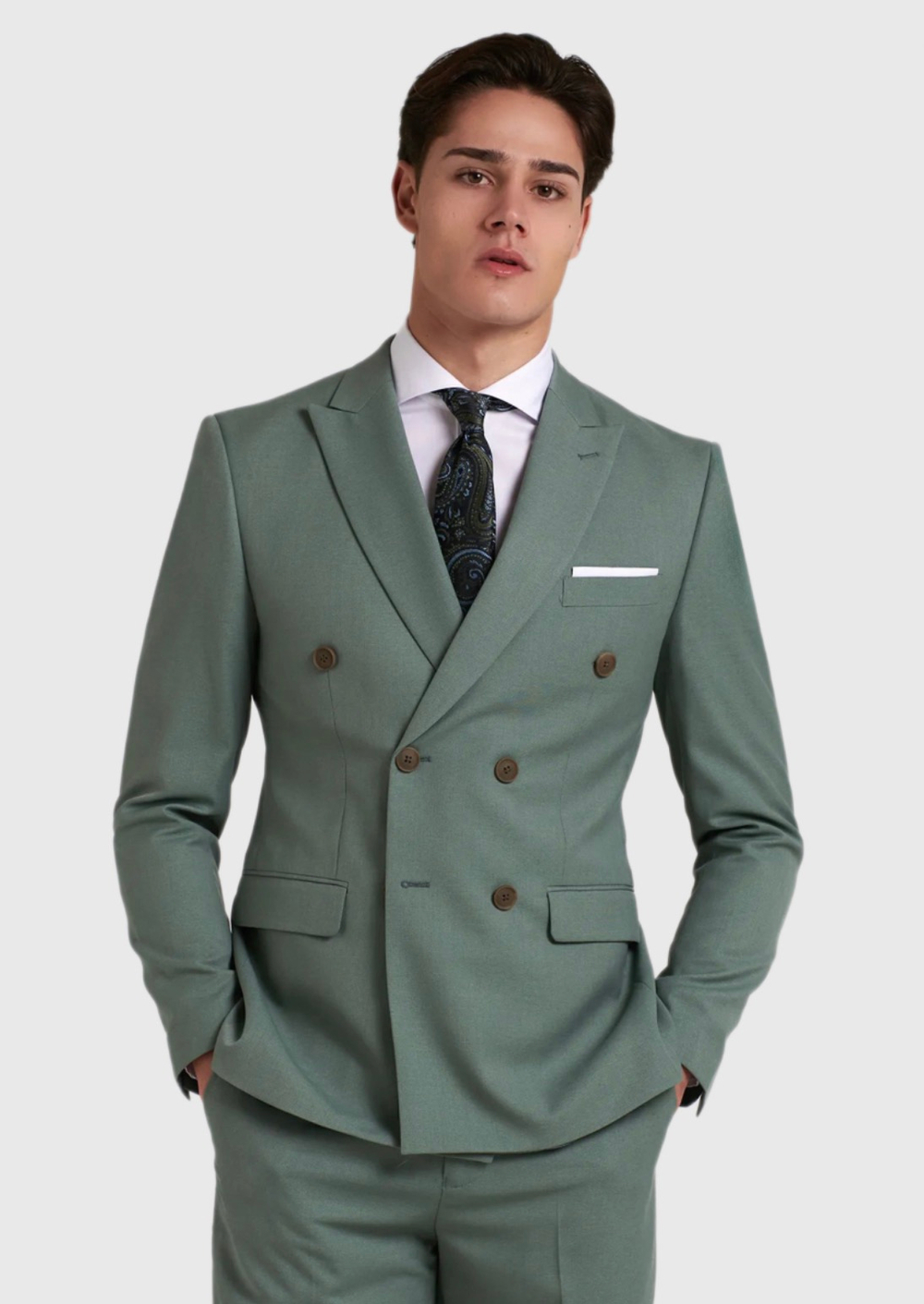 Мужской двубортный костюм (мятный) А95