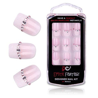 Акриловые типсы французский маникюр со стразами Sexy French (Цвет: розовый)