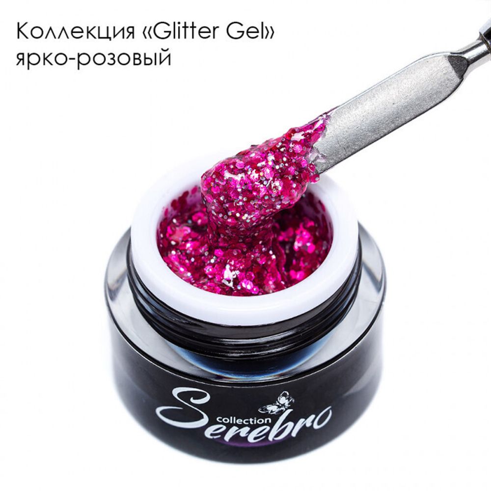 SEREBRO, ГЕЛЬ-ЛАК &quot;GLITTER-GEL&quot;,  ЯРКО-РОЗОВЫЙ, 5 МЛ