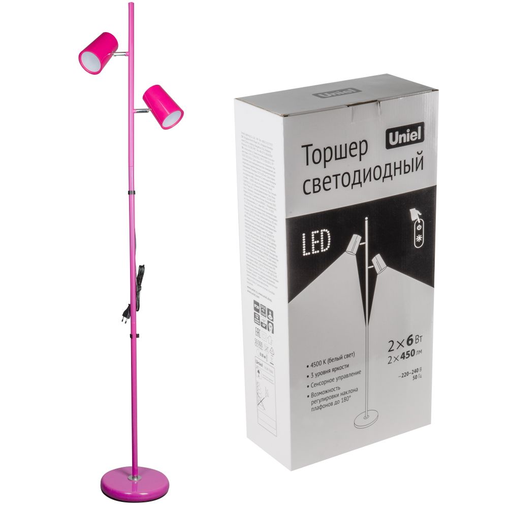 ULM-T600 2х6W-4500K-DIM RED Торшер напольный светодиодный. 2х6W. Сенсорный выключатель. Диммер. Красный. ТМ Uniel