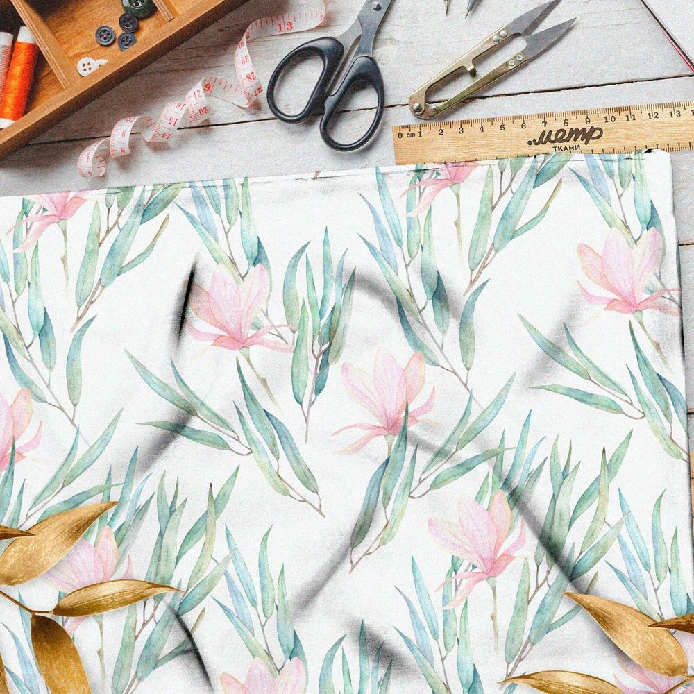 Ткань сатин драматический цветочный штрих