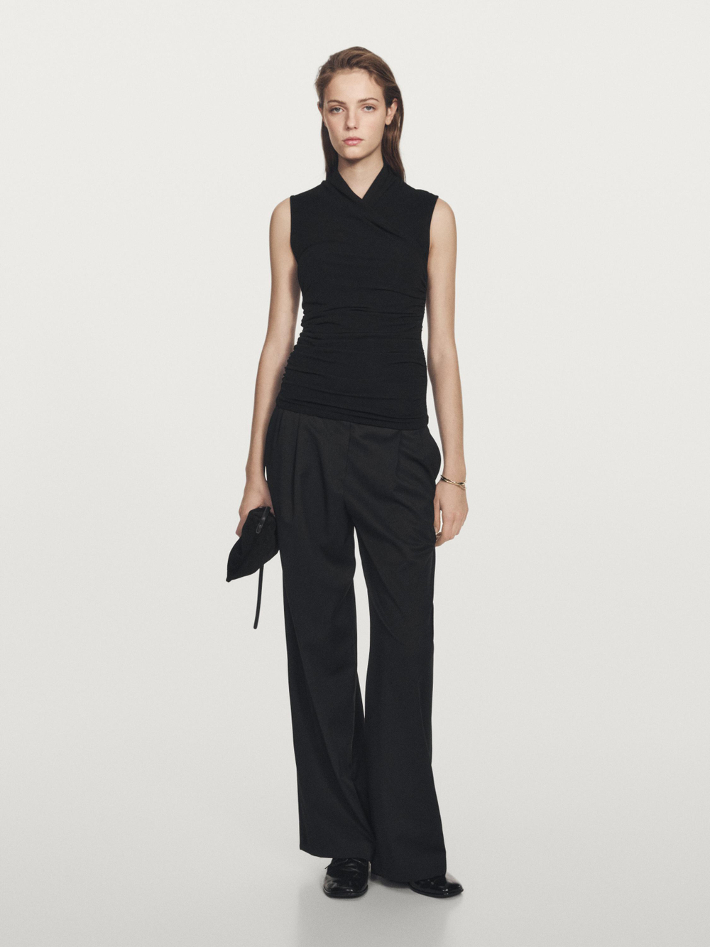 Massimo Dutti Топ без рукавов с драпировкой, черный