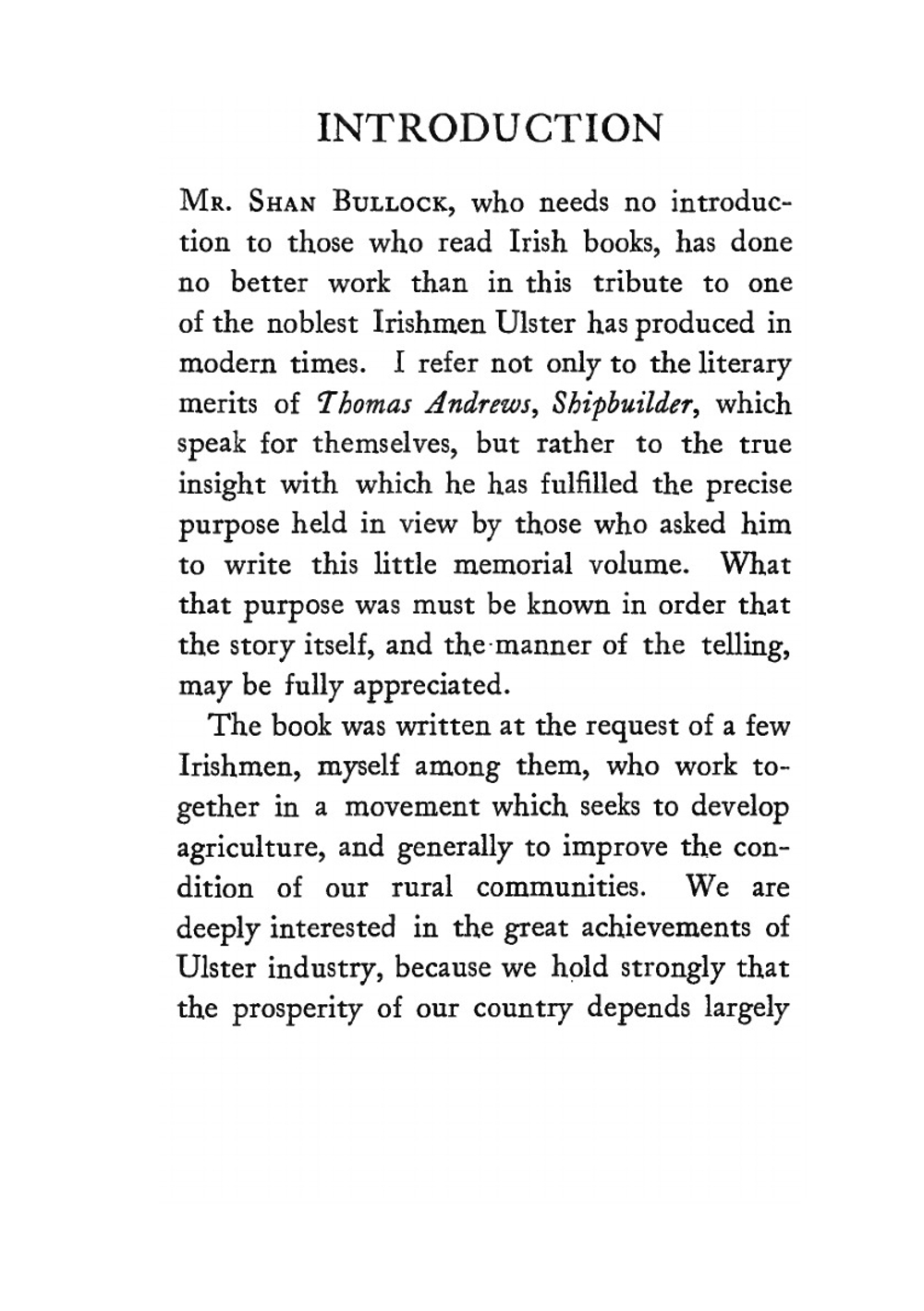 Thomas Andrews, shipbuilder. With an introduction by Sir Horace Plunkett | Bullock Shan F.