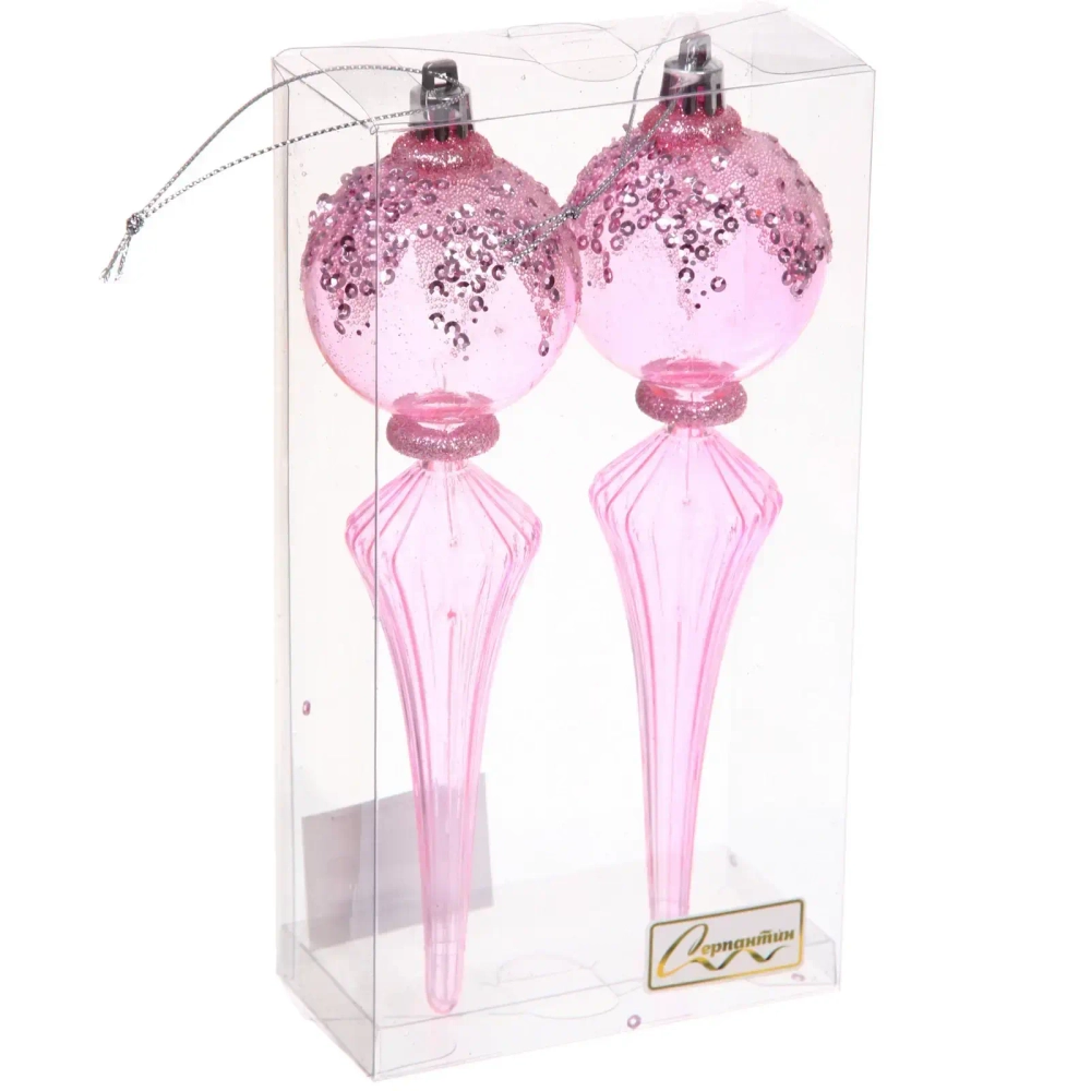 Елочные украшения «Изящный блеск» 5.3*5.3*19 см (набор 2 шт), Розовый