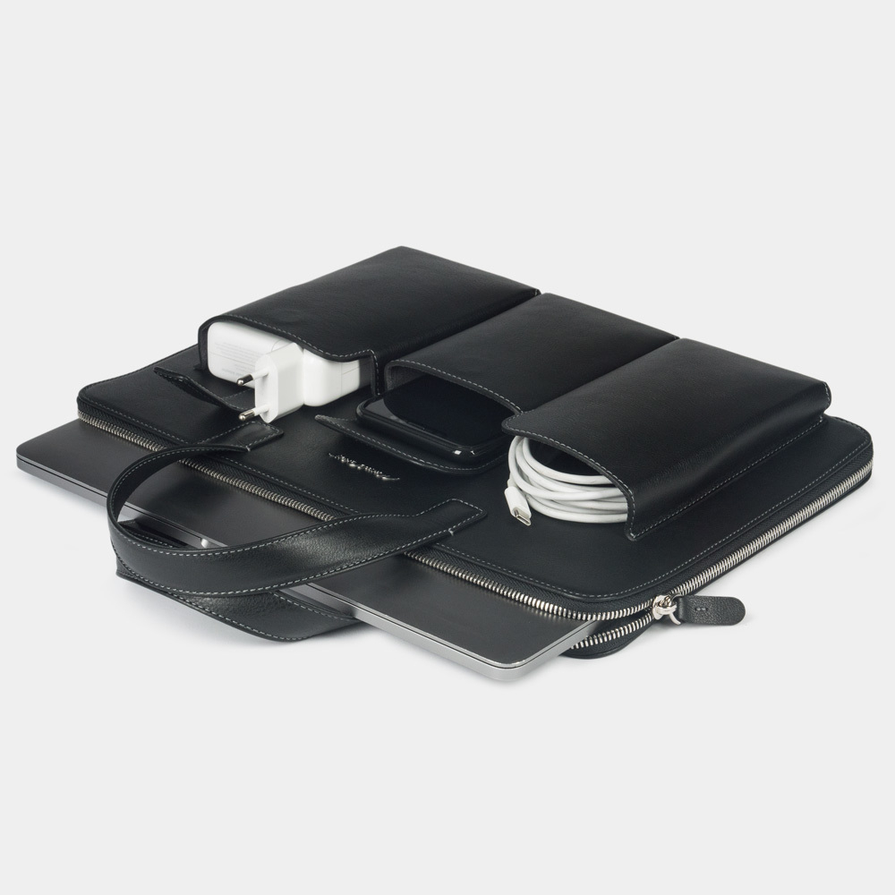 Сумка кожаная для MacBook Pro 13"-14" Bocage с карманами черного цвета