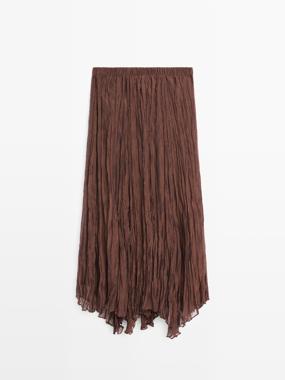 Massimo Dutti Плиссированная юбка-миди из органзы, карамельный