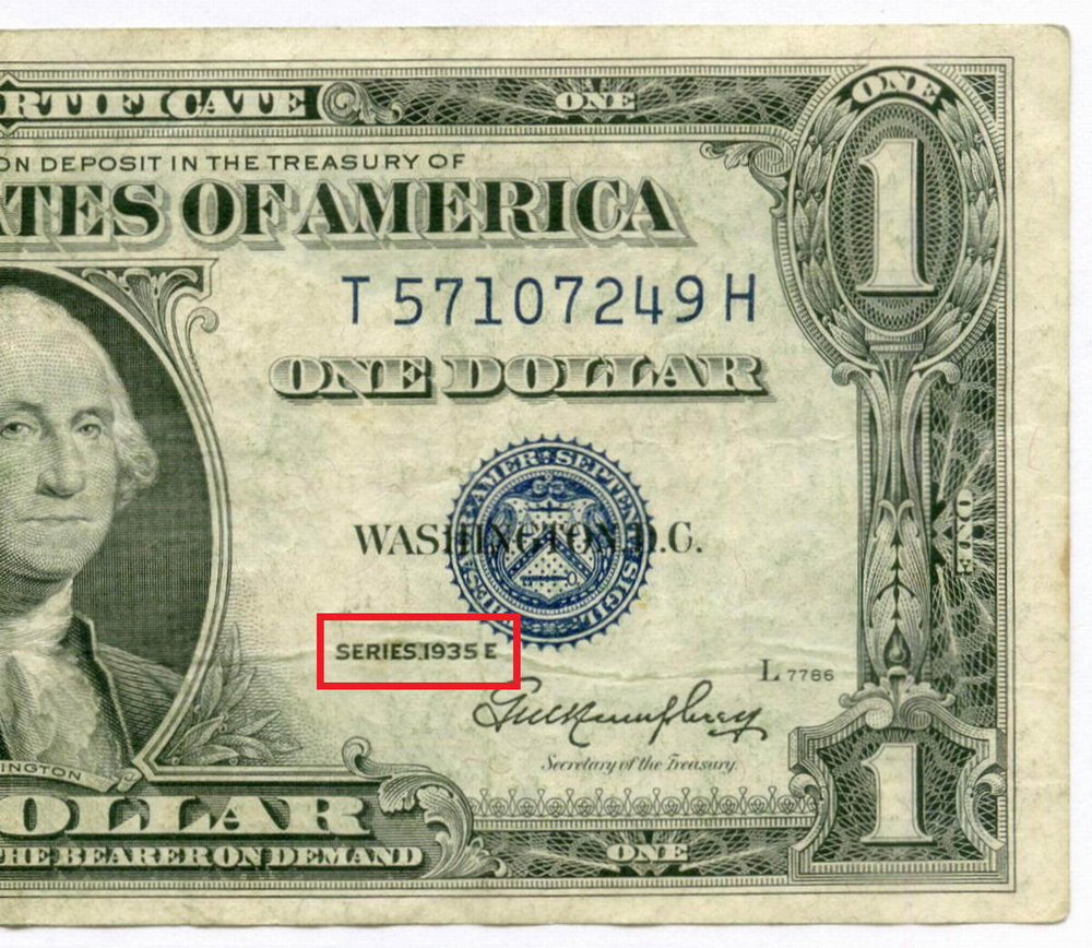 Банкнота США 1 доллар (серебряный сертификат) 1935E T 57107249 H. VF+