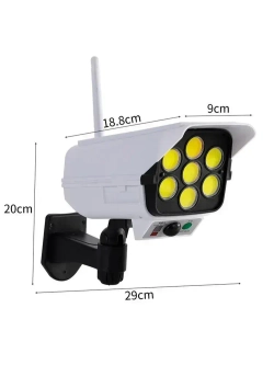 Уличный светильник беспроводной на солнечной батарее с датчиком движения и пультом. Прожектор светодиодный. Муляж камеры видеонаблюдения.