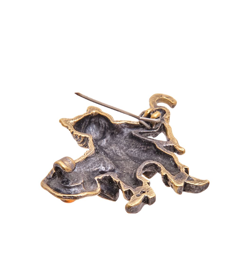 AM-3454 Брошь «Кот в сапогах» (латунь, янтарь)