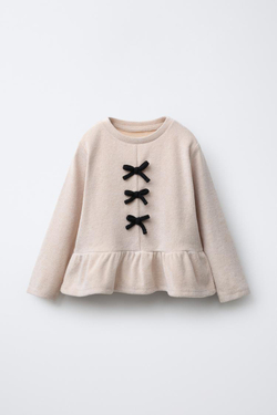 ZARA ЛОНГСЛИВ SOFT TOUCH С КОНТРАСТНЫМИ БАНТАМИ, ПЕСОЧНЫЙ