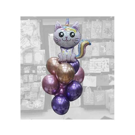 Фонтан из шаров с фигурой Котик-единорог