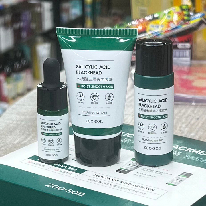 Трехступенчатая система очистки пор от черных точек Zoo Son Salicylic Acid Blackhead Seaweed с салициловой кислотой (эссенция, маска, тонер)