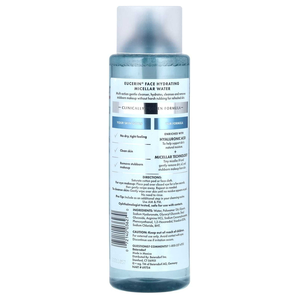 Eucerin, Face, увлажняющая мицеллярная вода, без отдушек, 400 мл (13,5 жидк. унц.)