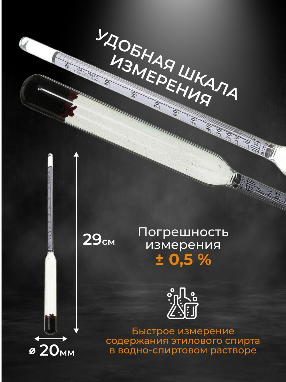 Набор, ареометр АСП-100 0-100%, мерный цилиндр 100 мл.