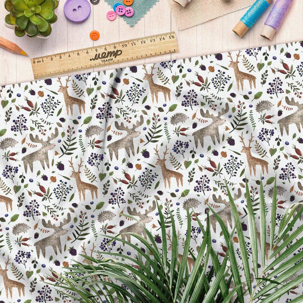 Ткань штапель лось олень детские иллюстрации