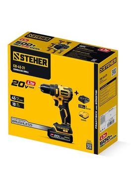 STEHER 20 В, 45 Н·м, 1 АКБ LMS (2 А·ч), бесщеточная дрель-шуруповерт (CB-45-21)