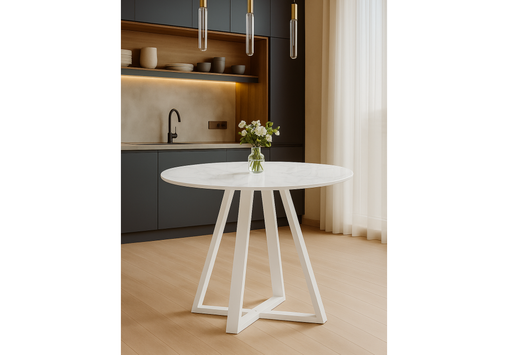 Стол стеклянный Woodville Норфолк 100 белый мрамор, белый