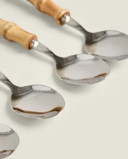 ZARA HOME НАБОР ДЕСЕРТНЫХ ЛОЖЕК С БАМБУКОВОЙ РУЧКОЙ (НАБОР ИЗ 4 ПРЕДМЕТОВ), КОРИЧНЕВЫЙ