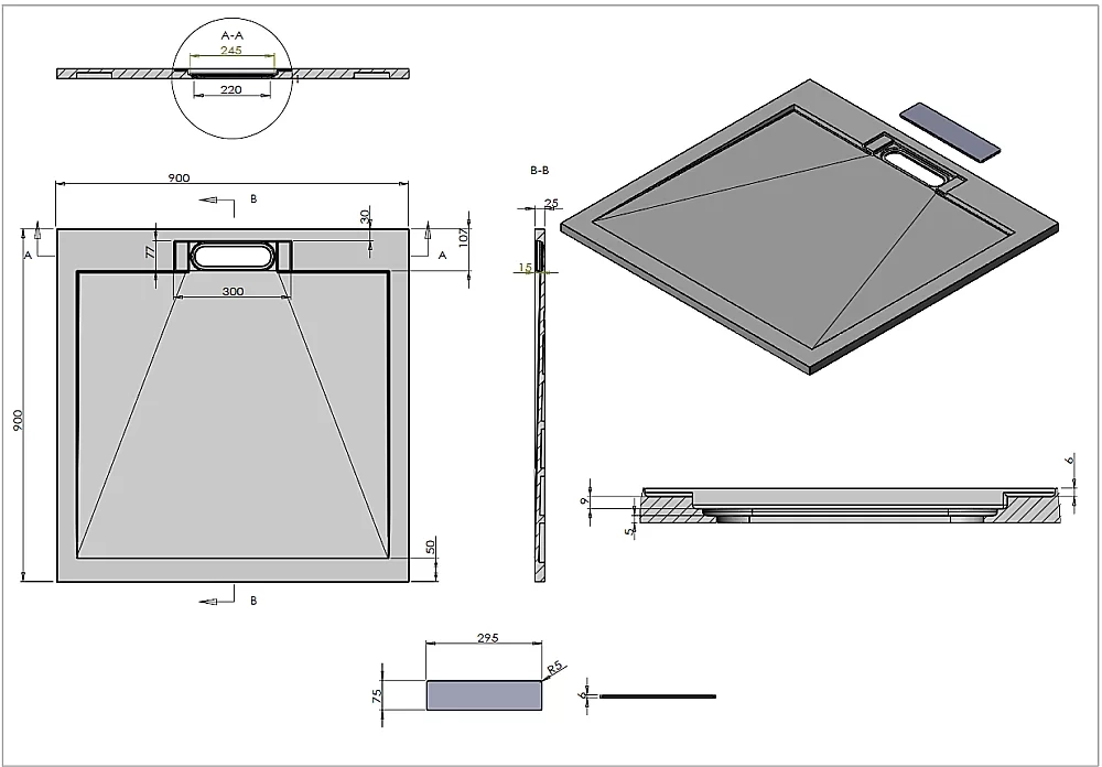 Душевой поддон Vincea VST-4SRL9090W 90x90 белый матовый