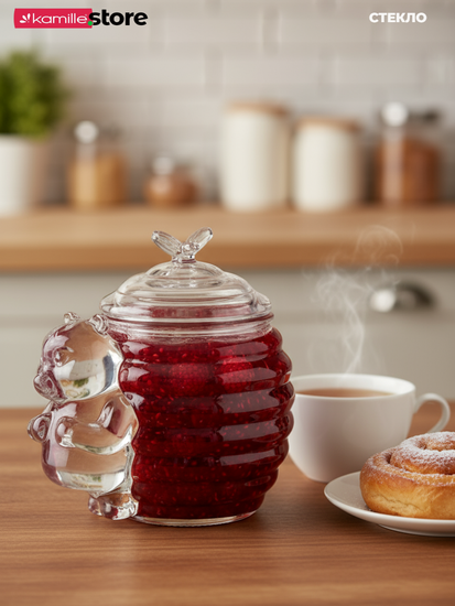 Баночка для меда 240 мл. с крышкой и декором "Мишка"