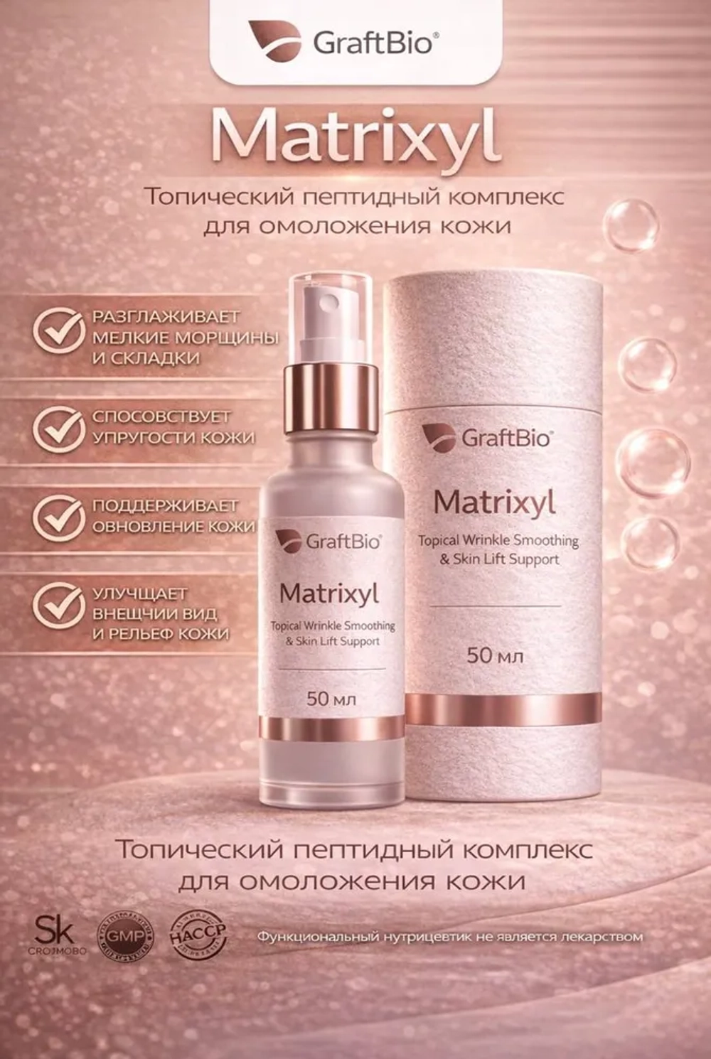 Matrixyl Topical Wrinkle Smoothing & Skin Lift Support пептидный комплекс аминокислот, 50 мл Пептид для синтеза коллагена, эластина и обновления внеклеточного матрикса кожи