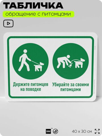 Табличка "Держите питомцев на поводке, убирайте за ними" на дверь и забор, для двора, дома, подъезда, 40х30 см, Silver Plane x Айдентика Технолоджи