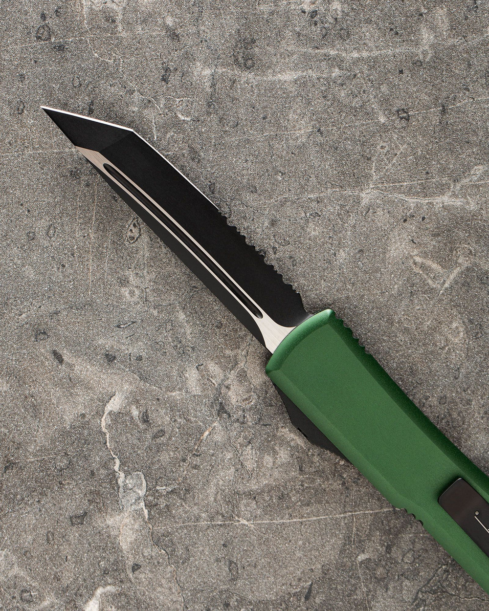 Автоматический складной нож Microtech Ultratech T/E Tanto Edge Partial Serrated 123-2OD (зеленый-полусеррейтер) фронталка/выкидуха