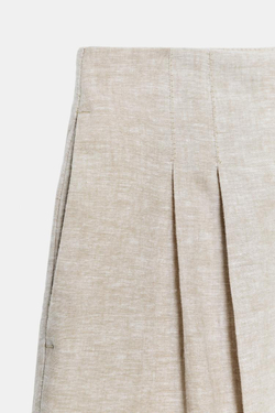 ZARA БРЮКИ ПРЯМОГО КРОЯ СО СКЛАДКАМИ ИЗ СМЕСОВОГО ЛЬНА, ПЕСОЧНЫЙ МЕЛАНЖ