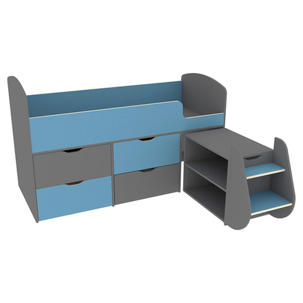 Кровать-чердак КарИВи Малыш 7 Темно-серый Светло-синий, голубой