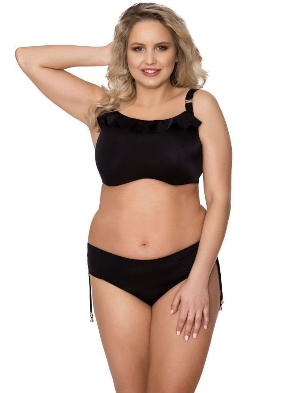 Купальный бюстгальтер-топ с рюшевой отделкой (Размер: 65G) (Цвет: черный)