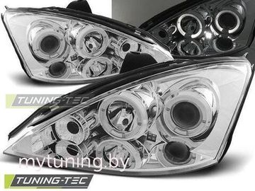 Передние фары Ford Focus 1 angel eyes chrome
