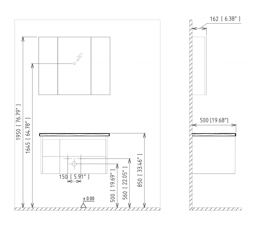 Тумба с раковиной ORKA Likya 80 подвесная, белый матовый