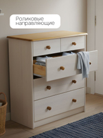 Комод 75х35х80 Хаба для одежды деревянный 5 ящиков, белый/антик, массив сосны, Dipriz