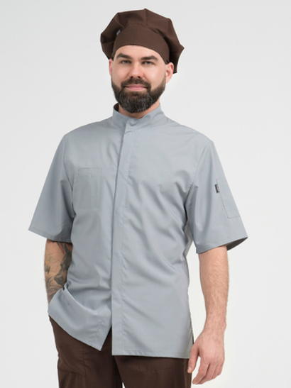 Серая мужская рубашка-китель "Мир" для повара и кондитера NVDesign