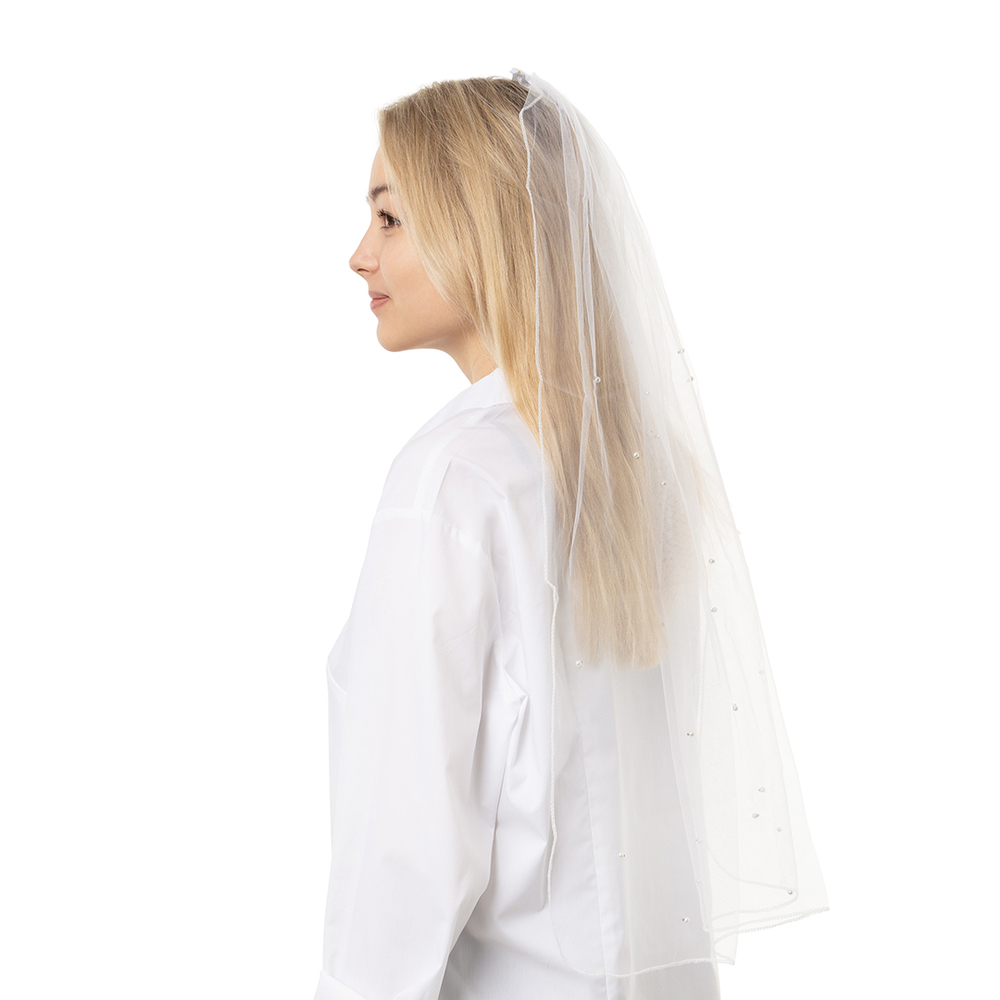 Фата с бусинами и гребнем в белом цвете, 75 см