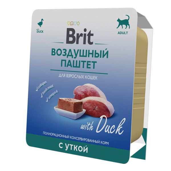 Воздушный паштет для взрослых кошек Brit Premium, утка