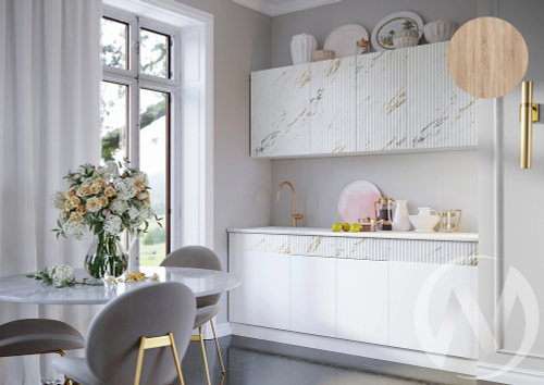 Кухня Оливия NEW 2;0м (белый/белый глянец холодный; мрамор золото/сонома)