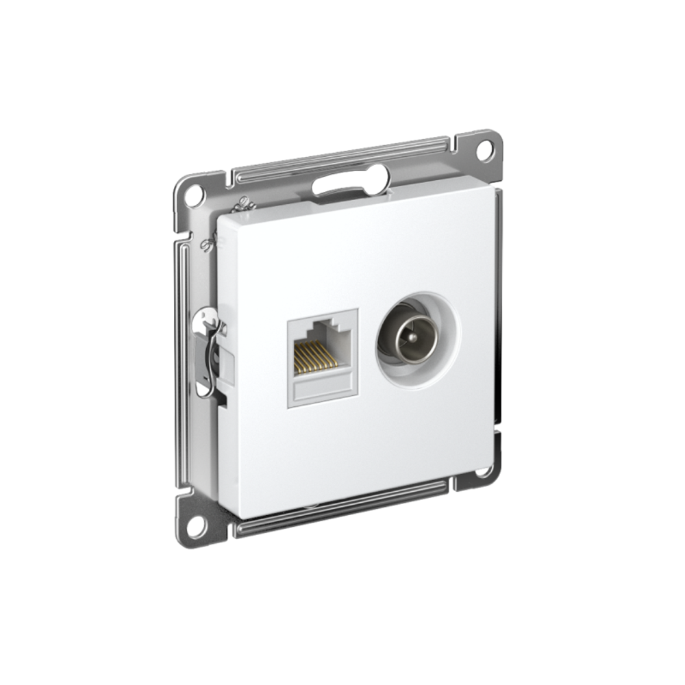 Розетка компьютерная + телевизионная 2-м AtlasDesign RJ45 кат.5E + TV механизм бел. SE ATN000189