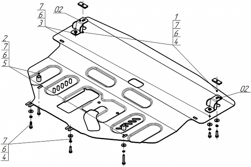 Защита картера двигателя, КПП. 2 мм, Сталь для KGM Torres 2023-н.в., Motodor.72801