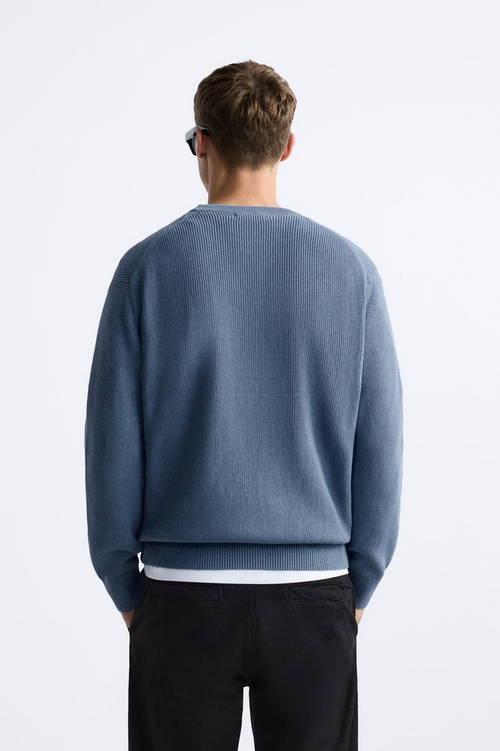 ZARA СВИТЕР ЖЕМЧУЖНОЙ ВЯЗКИ, ВЫЦВЕТШИЙ СИНИЙ