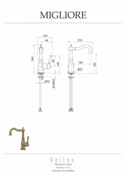 Смеситель для раковины Migliore Dallas 18608 золото схема