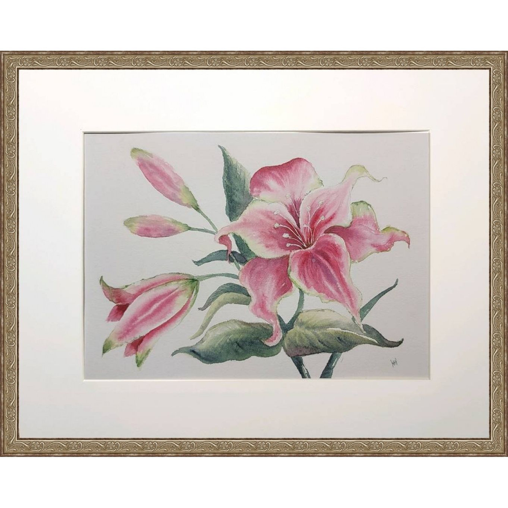 Картина авторская акварельная в паспарту 30х40 см на стену для интерьера "Лилии "