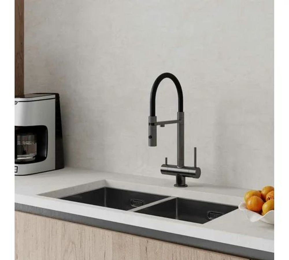 Смеситель для кухни с фильтром и гибким изливом, графит, Ace, IDDIS, ACEGMFFi05