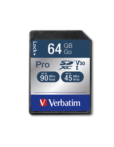 Карта памяти Verbatim Pro SDXC 64GB UHS-I U3 V30, R/W 90/45 МБ/с