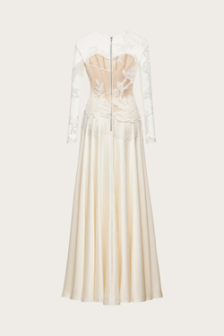 Платье из сетки и шелка, расшитое кружевом и бисером