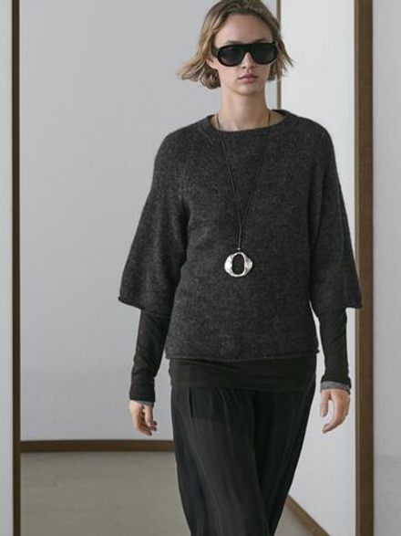 Massimo Dutti Свитер из смеси альпаки и шерсти с рукавами реглан, серый