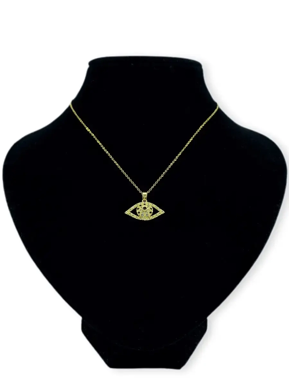 Золотистое короткое колье на тонкой цепочке с кулоном Глаз