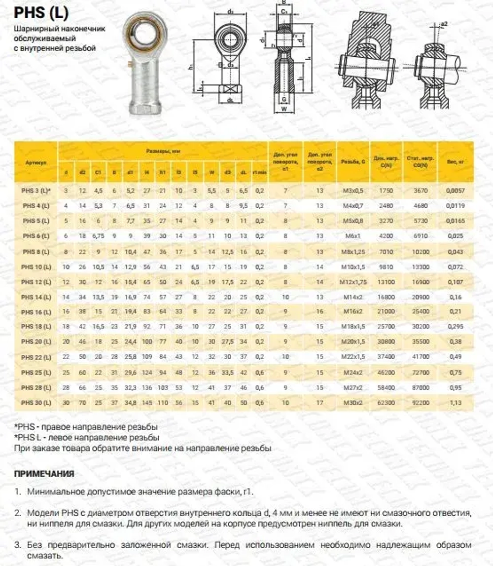 Шарнирный наконечник PHS8 TECHNIX (правая резьба)
