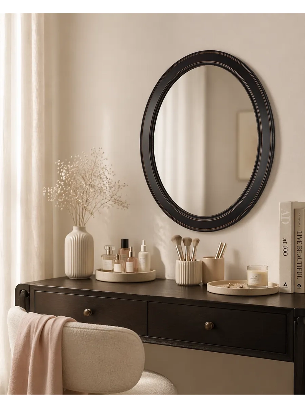 Овальное зеркало для спальни, прихожей 47х57 см