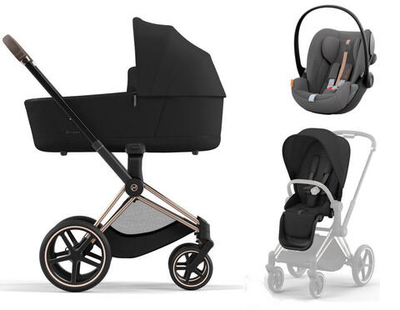 Коляска 3 в 1 Cybex Priam IV Rosegold и автокресло Cloud G i-Size Lava Grey Plus Sepia Black